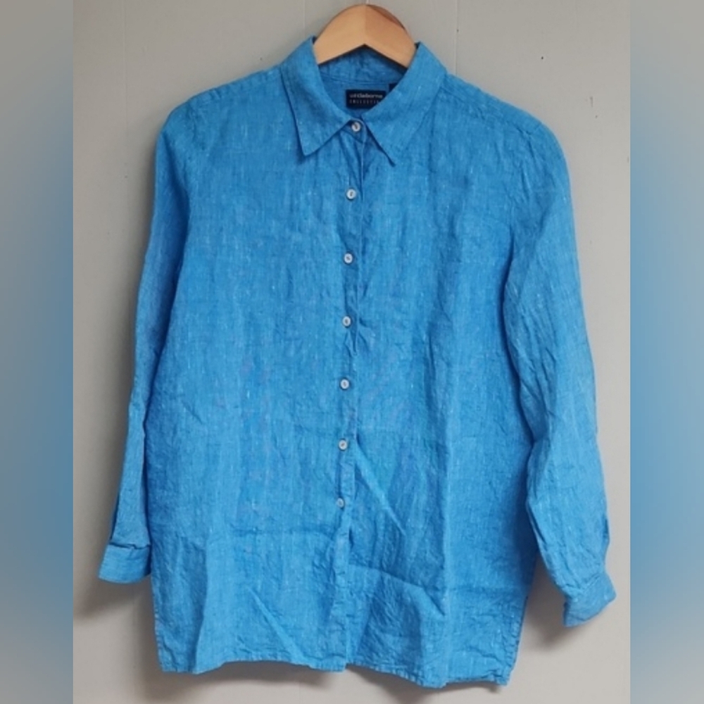 Liz Claiborne Blue 100%  Linen Women's Shirt. Size 8.